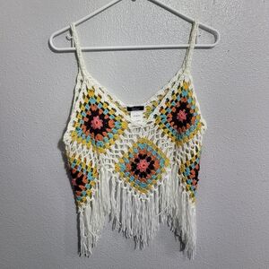 Colorful Crochet Fringe Crop Top